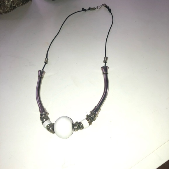 Minimalist Silver and White Necklace with white beads as the focal point- used - Picture 5 of 5
